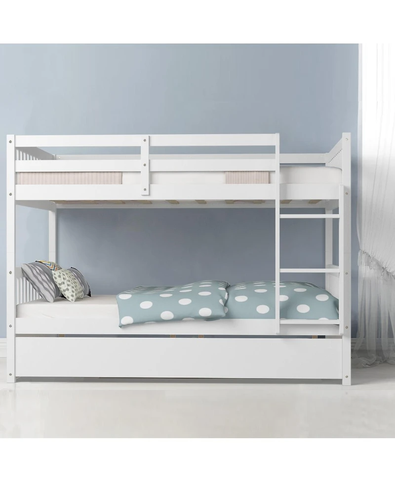 Gymax Full over Full Bunk Bed Platform Wood Bed Captain's Bed w/ Trundle & Ladder Rail