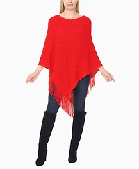 White Mark Women's Open Knit Fringe Poncho Sweater