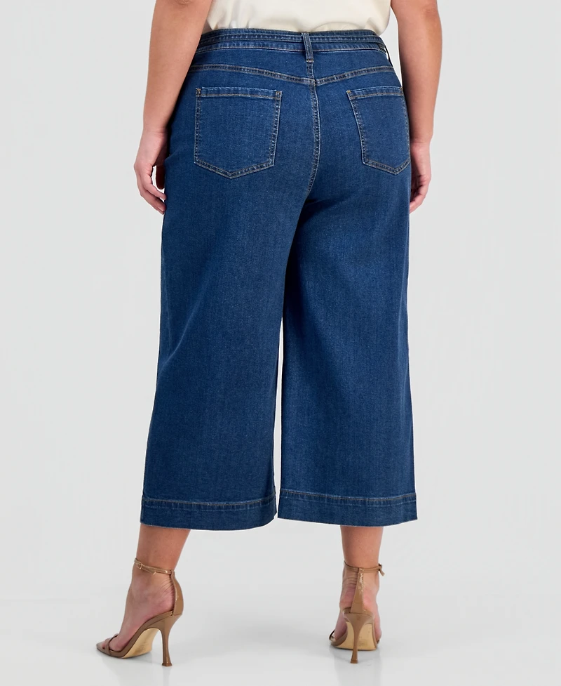 Anne Klein Plus High Rise Cropped Wide-Leg Jeans