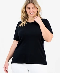 Anne Klein Plus Short Sleeve Merino Wool Sweater