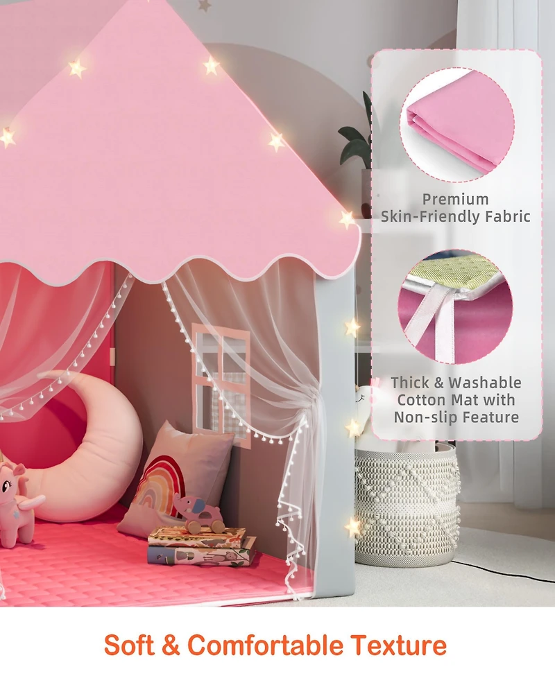 Kids Playhouse Tent with Star Lights & Mat for Girls & Boys, Indoor/Outdoor Gift