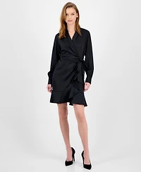 Anne Klein Women's Satin Ruffle-Hem Wrap Dress