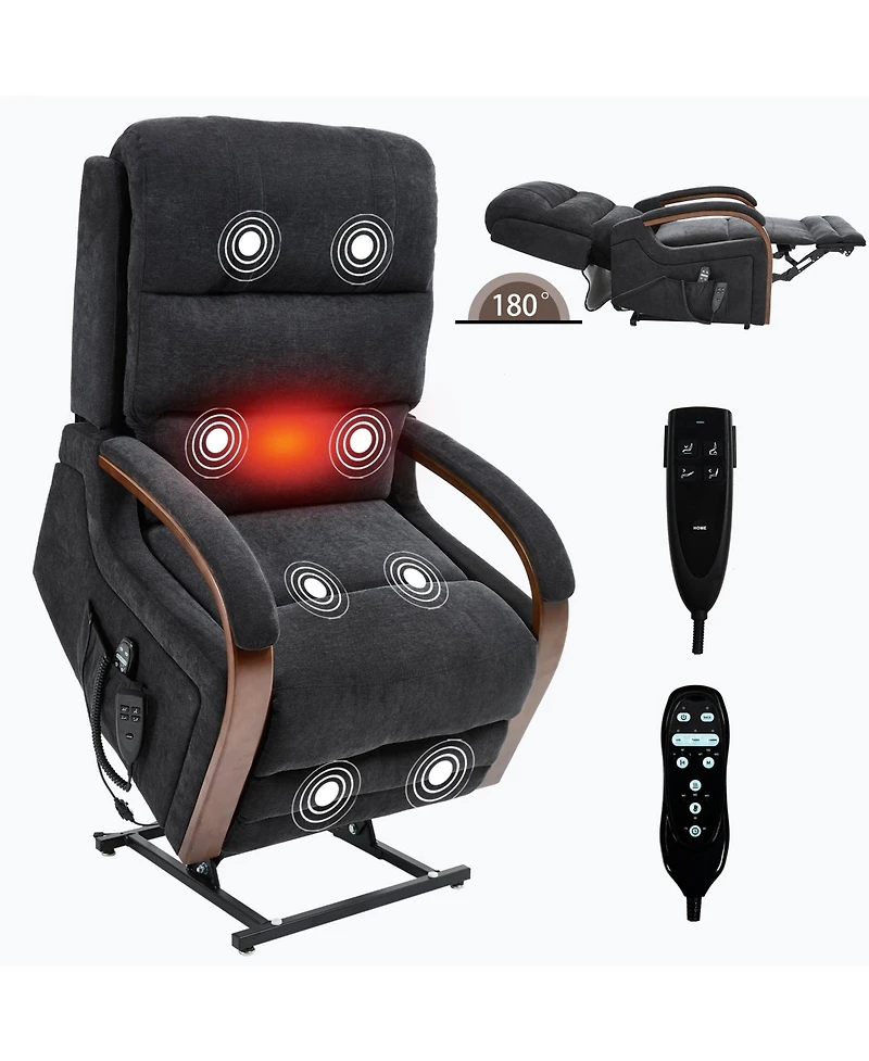 Lift Chair Dual Motor Infinite Position Recliners Up to 350 Lbs with Solid Wood Armrests and Heat Massage