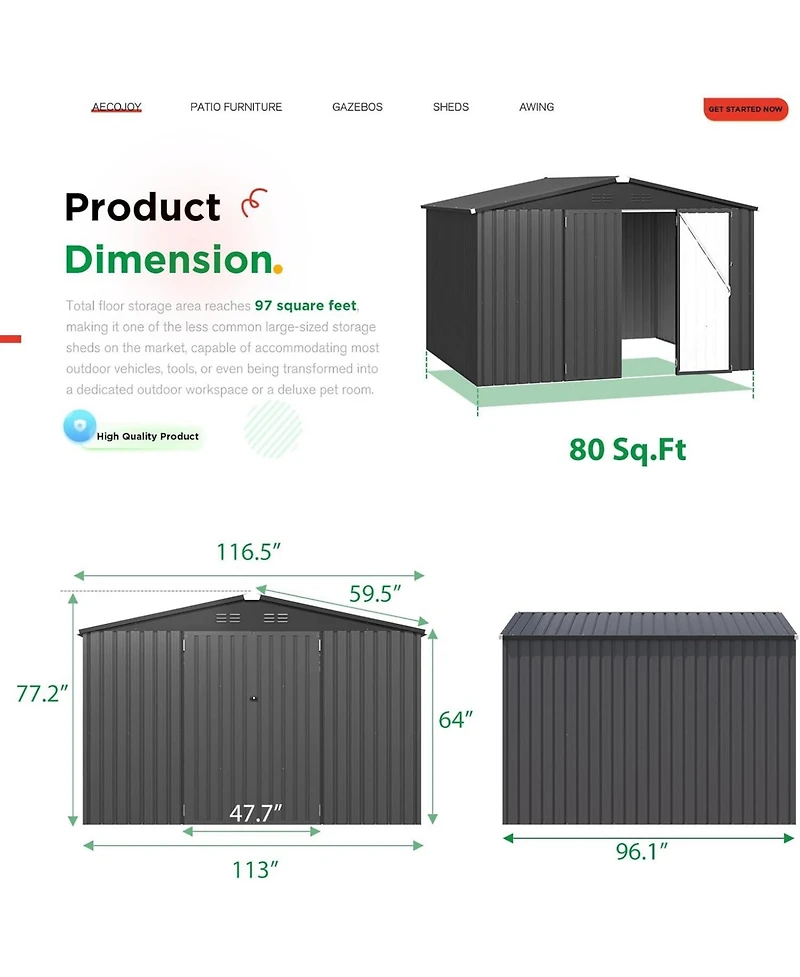 Aecojoy 10'x8' Outdoor Storage Shed