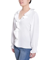 Ny Collection Women's Short Sleeve Ruffle Front Top