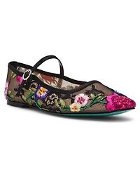 Betsey Johnson Women's Nova Embroidered Mesh Mary Jane Flats