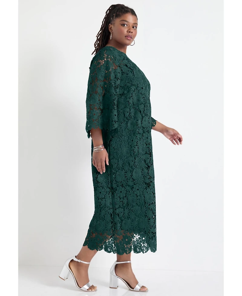June + Vie Women's Bell-Sleeve Lace Midi Dress