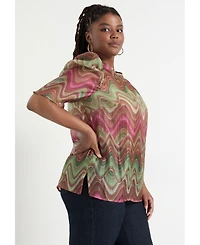 June + Vie Women's Mutton-Sleeve Organza Blouse