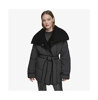 Andrew Marc Black Label Women's Krithia asymmetrical pinstripe wrap Coat