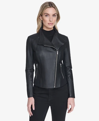 Andrew Marc Women's Felix Asymmetrical Moto Jacket With Wing Collar
