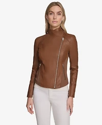 Andrew Marc Women's Felix Asymmetrical Moto Jacket With Wing Collar
