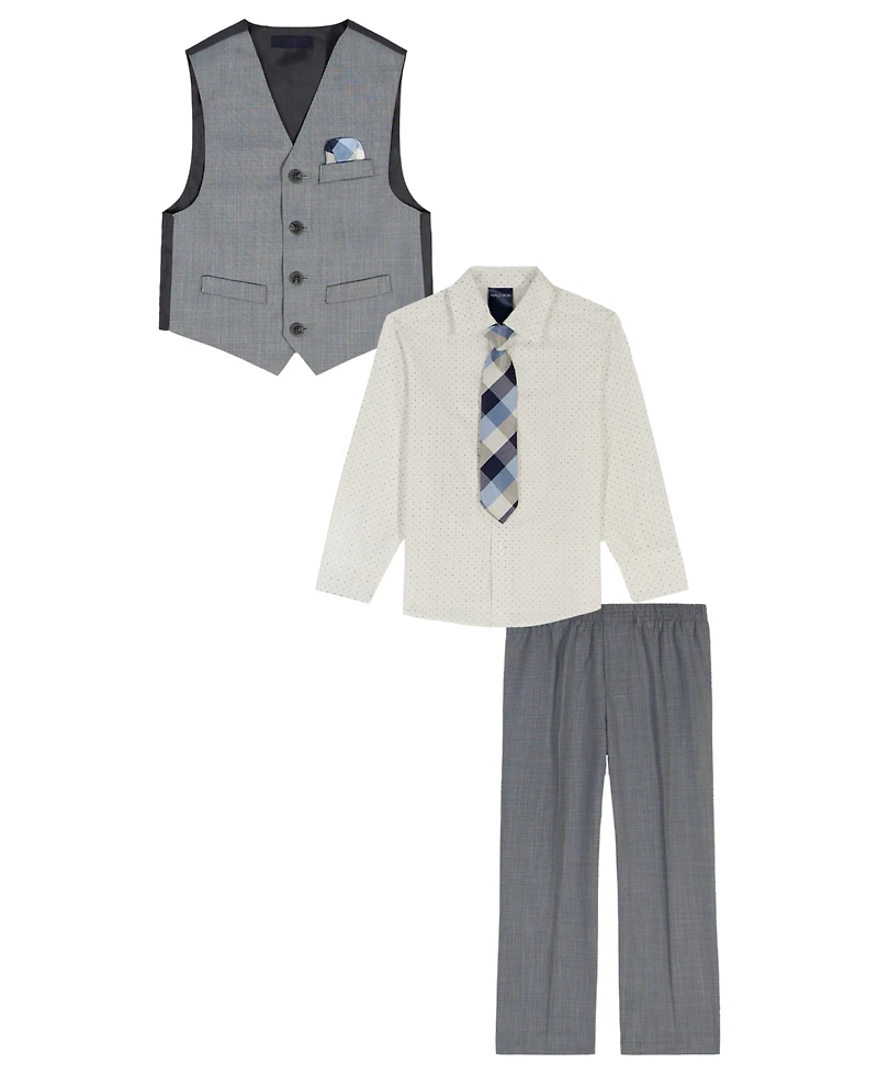 Nautica Boys 2T-7 4-Piece Deco Sharkskin Vest, Shirt, Tie and Pants Set