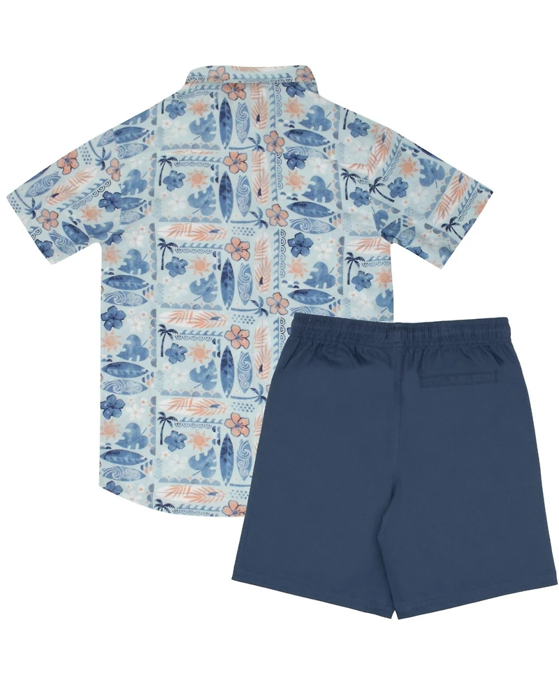 Tommy Bahama Little Boys Button Down Short Sleeve Hawaiian Elastic Woven Shirt and Short Set