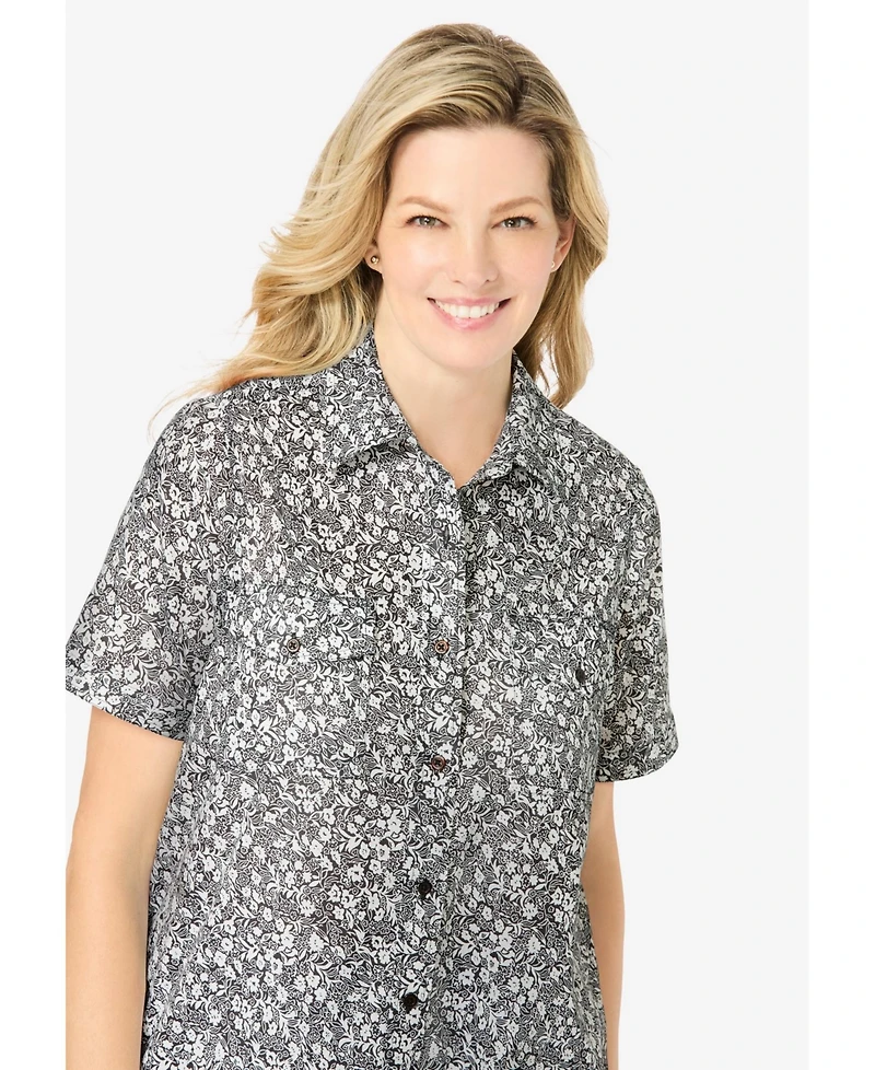 Woman Within Women's Short-Sleeve Cotton Campshirt