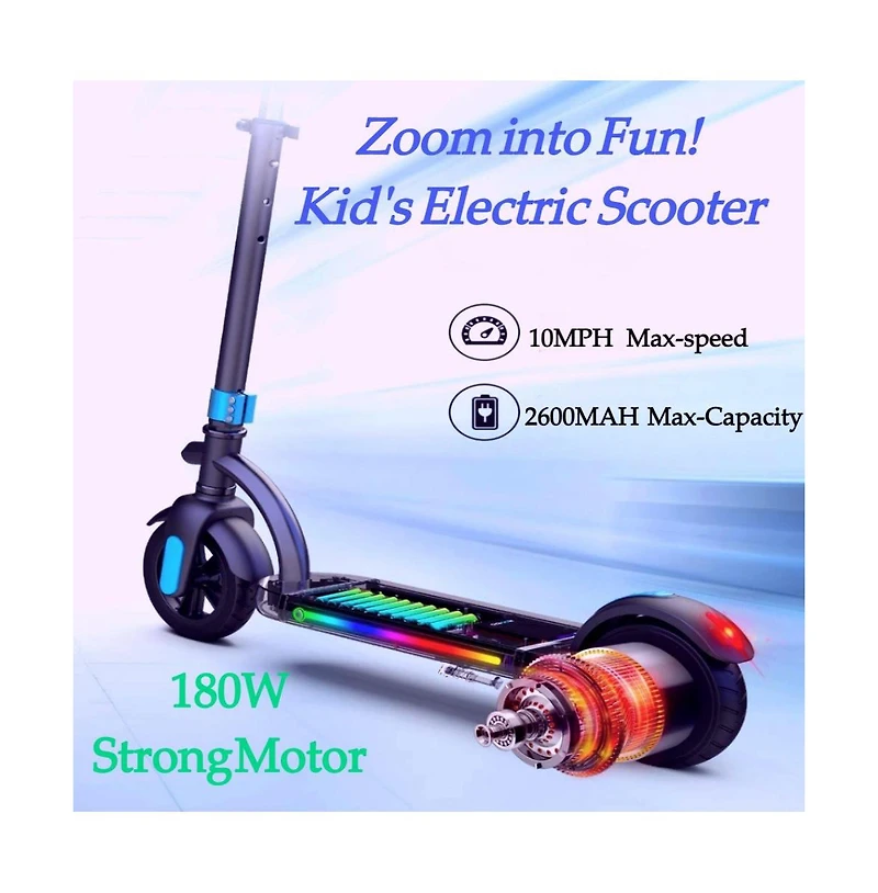 Kids' 180W Electric Scooter-led Display, Adjustable Speed & Height, 25.2Vdc 1A Power, 10 Mph Speed (50Hz/60Hz Compatible) | Colorful Lights Included