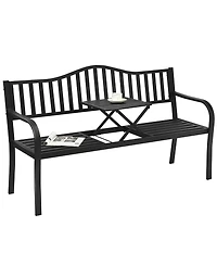 Gymax Park Yard Garden Bench Loveseat Outdoor Furniture w/ Foldable Center Table