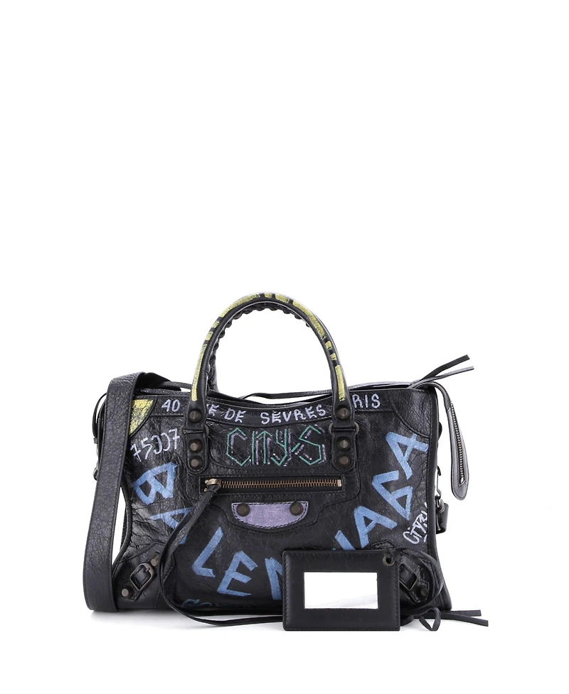 Pre-Owned Balenciaga Small City Graffiti Classic Studs Bag Leather