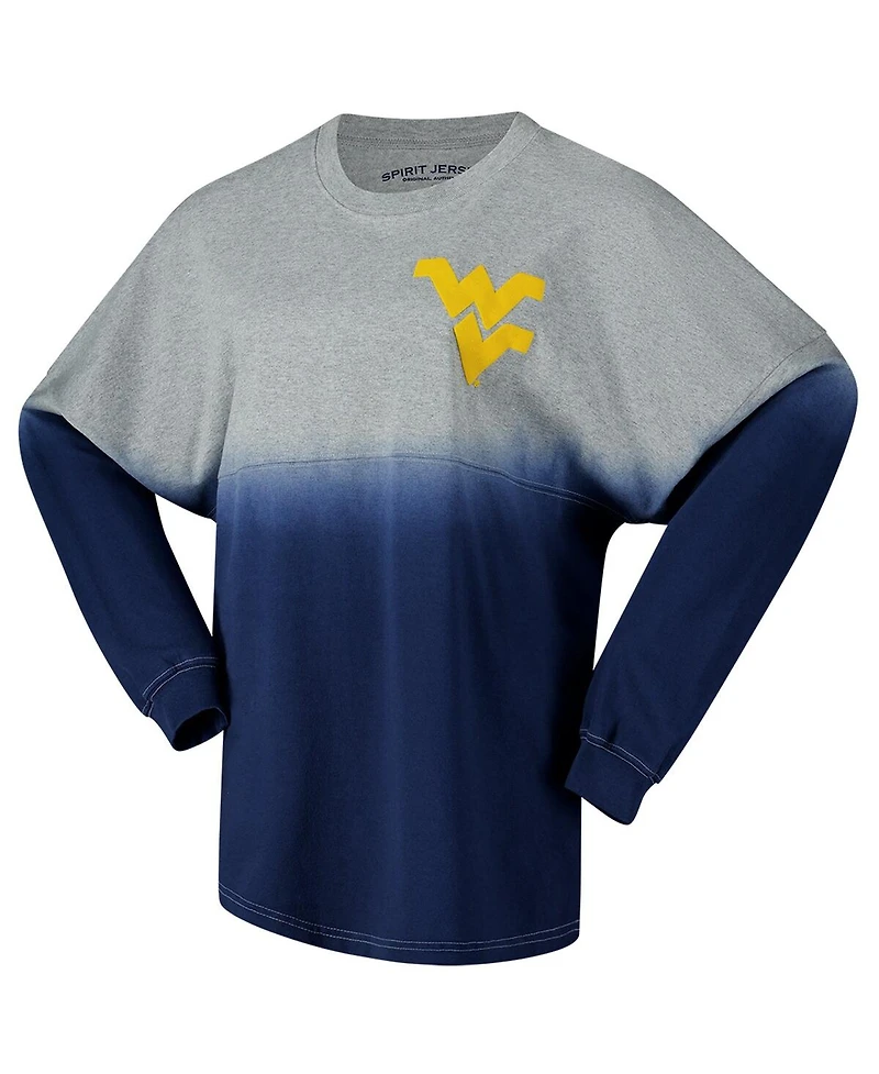 Spirit Jersey Men's and Women's Navy/Gray West Virginia Mountaineers Ombre Long Sleeve T-Shirt