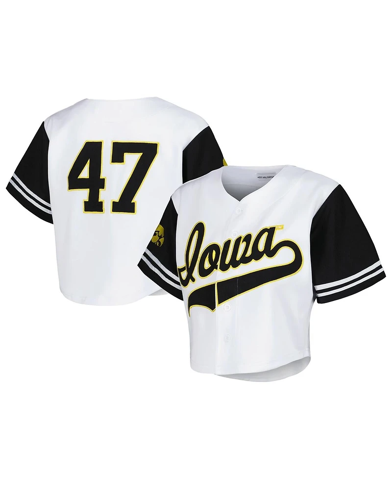 Established & Co. Women's White Iowa Hawkeyes Baseball Jersey Cropped T-Shirt