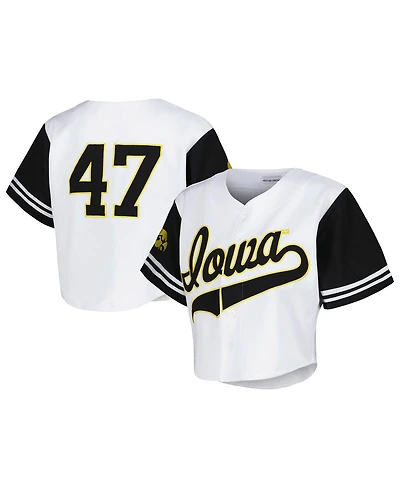 Established & Co. Women's White Iowa Hawkeyes Baseball Jersey Cropped T-Shirt