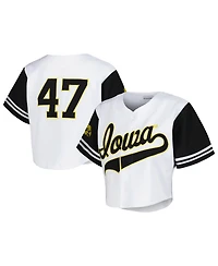 Established & Co. Women's White Iowa Hawkeyes Baseball Jersey Cropped T-Shirt
