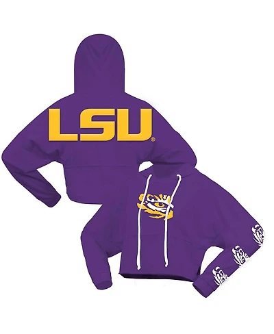 Spirit Jersey Women's Purple Lsu Tigers Oversized Cropped Pullover Hoodie