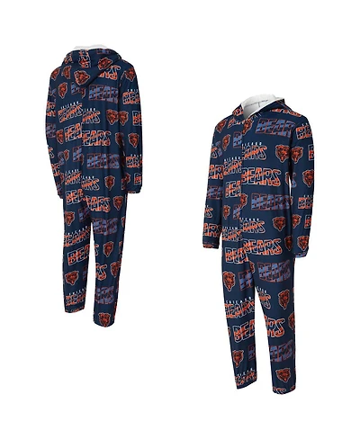 Concept Sport Men's Navy Chicago Bears Shuffle All-Over-Print Microfleece Full-Zip Union Suit