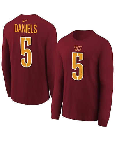 Nike Big Boys and Girls Jayden Daniels Burgundy Washington Commanders Player Name Number Long Sleeve T-Shirt