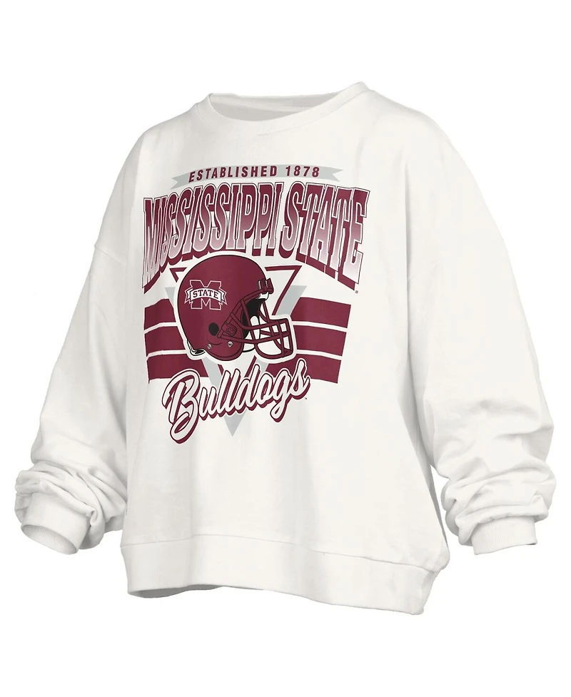 Pressbox Women's White Mississippi State Bulldogs Oversized Janice Retro Waist-Length Pullover Sweatshirt