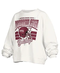 Pressbox Women's White Mississippi State Bulldogs Oversized Janice Retro Waist-Length Pullover Sweatshirt