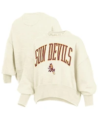 Pressbox Women's Natural Arizona State Sun Devils Oversized Waist-Length Crewneck Sweatshirt