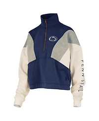 Pressbox Women's Navy Penn State Nittany Lions Ferrara Color Block Quarter-Zip Sweatshirt