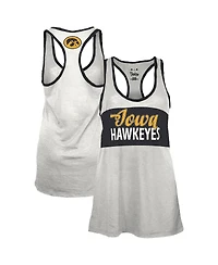 Pressbox Women's White/Black Iowa Hawkeyes Tracy Racerback Burnout Tank Top