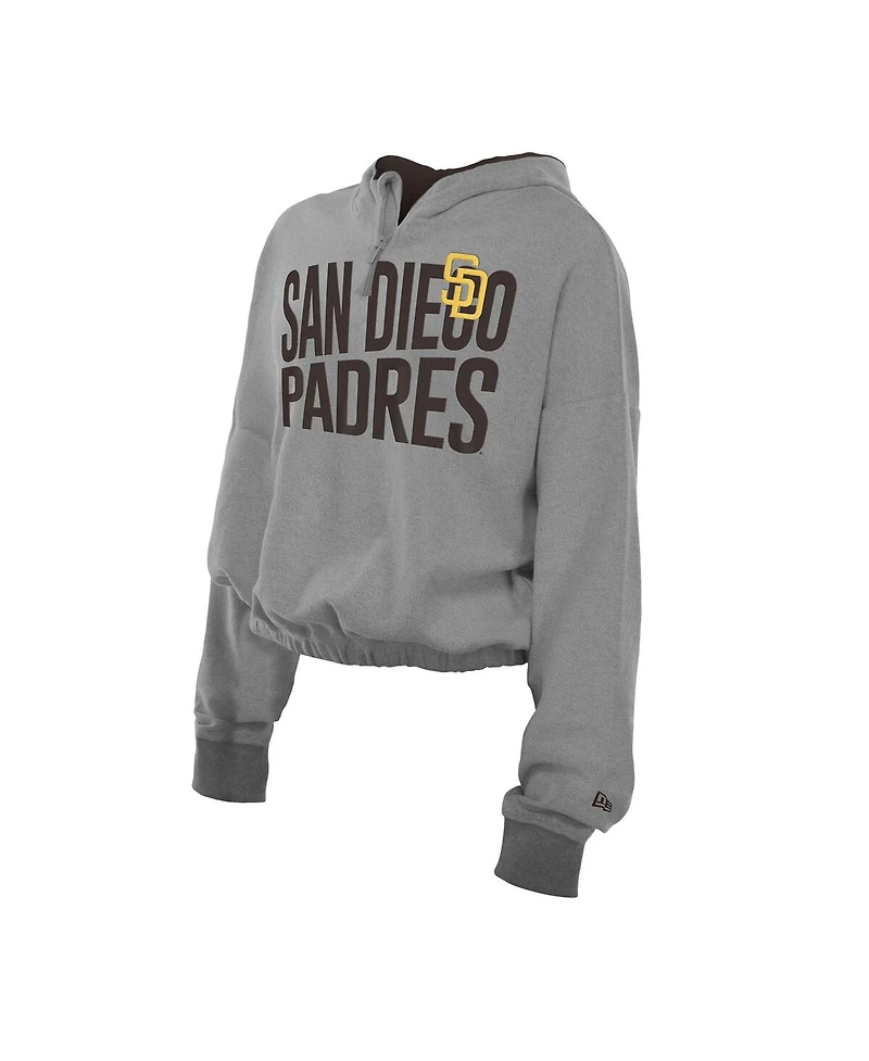 New Era Men's Heather Gray San Diego Padres Reversed Out French Terry Quarter-Zip Banded Crop Hoodie