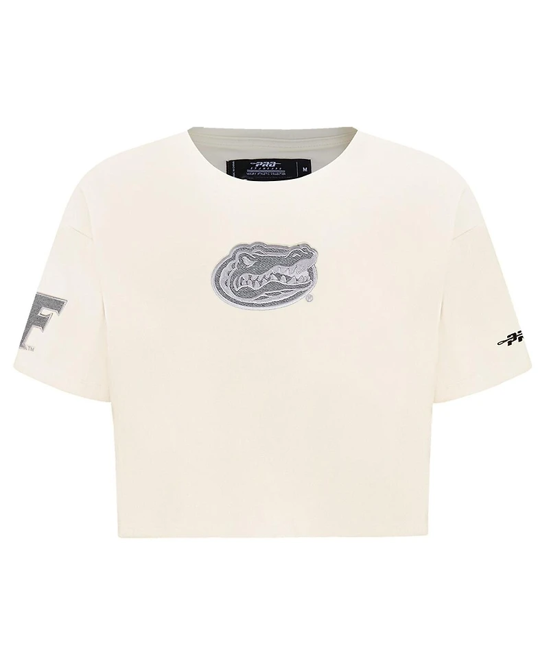 Pro Standard Women's Cream Florida Gators Reverse French Terry Boxy Cropped T-Shirt