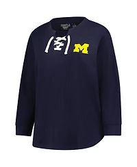Fanatics Women's Navy Michigan Wolverines Lace-Up Waffle Knit Plus Long Sleeve T-Shirt