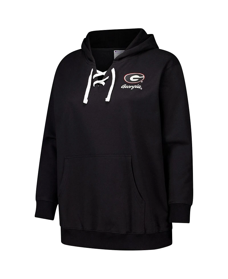 Fanatics Women's Black Georgia Bulldogs Plus Scrip Lace-Up V-Neck Hoodie