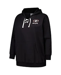 Fanatics Women's Black Georgia Bulldogs Plus Scrip Lace-Up V-Neck Hoodie