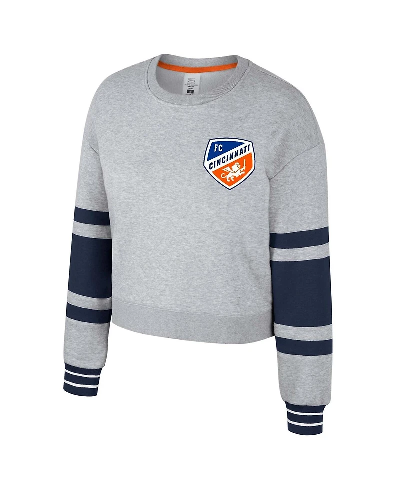 Stadium Essentials Women's Heather Gray Fc Cincinnati Scrimmage Cropped Pullover Sweatshirt