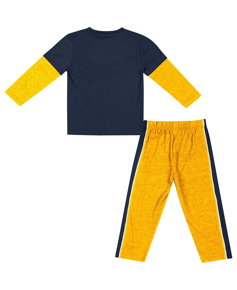Colosseum Toddler 2-Piece Navy/Gold West Virginia Mountaineers Long Sleeve T-Shirt and Pants Set