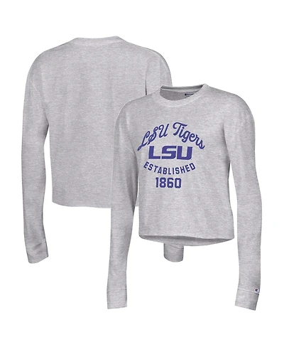 Champion Women's Gray Lsu Tigers Boyfriend Cropped Long Sleeve T-Shirt