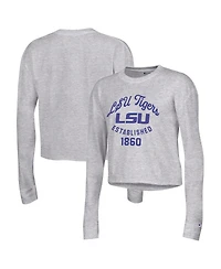 Champion Women's Gray Lsu Tigers Boyfriend Cropped Long Sleeve T-Shirt