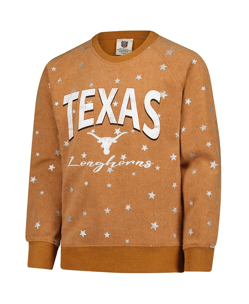 Wes & Willy Big Girls Burnt Orange Texas Longhorns Shimmer Star Reverse Sweatshirt