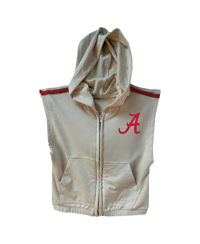 Wes & Willy Girls Toddler 2-Piece Tan Alabama Crimson Tide Tri-Blend Sleeveless Full-Zip Hoodie and Tiered Skirt Set