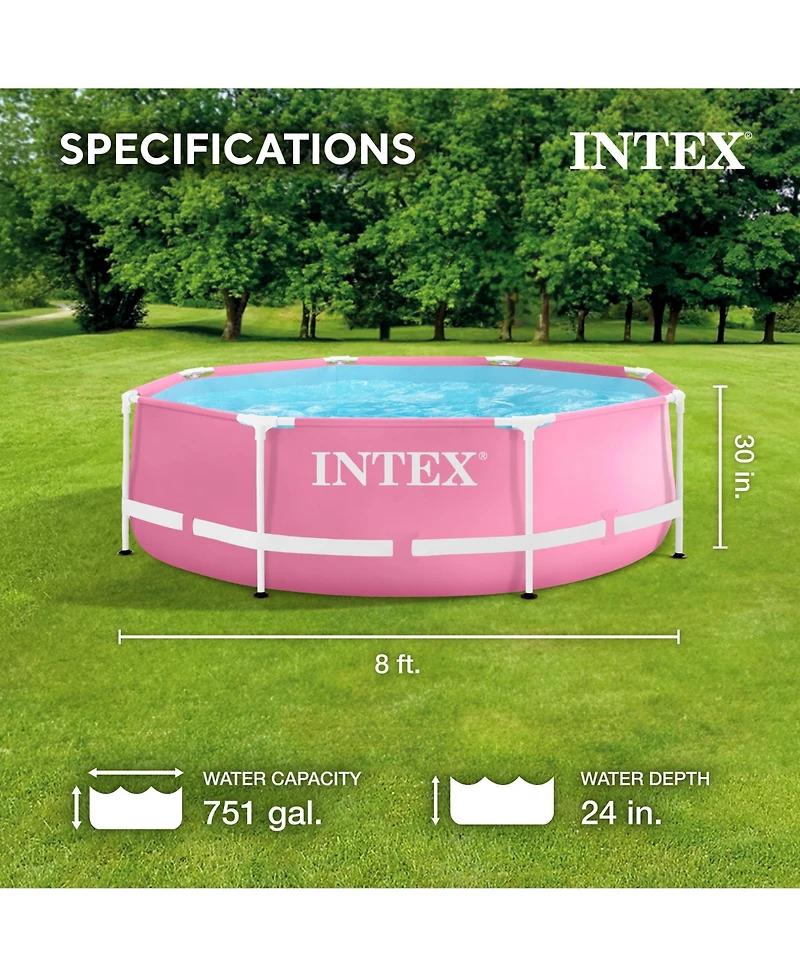 Intex 28290EH 8ft x 30in Round Metal Frame Above Ground Swimming Pool, Pink