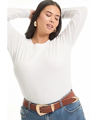 June + Vie Women's Plus Ribbed Crewneck Top