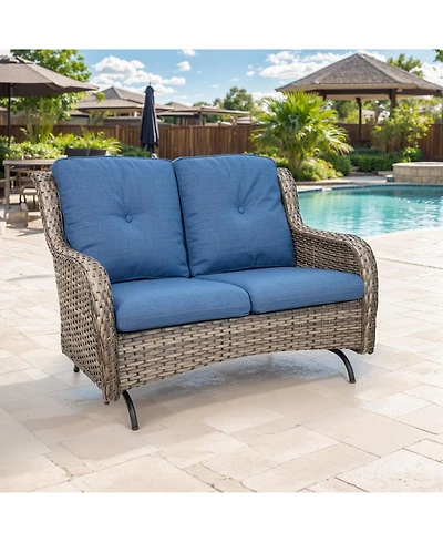 Gymojoy ArcLine 2-Person Wicker Rocking Bench Outdoor Glider Patio Rattan Loveseat with Olefin Cushions