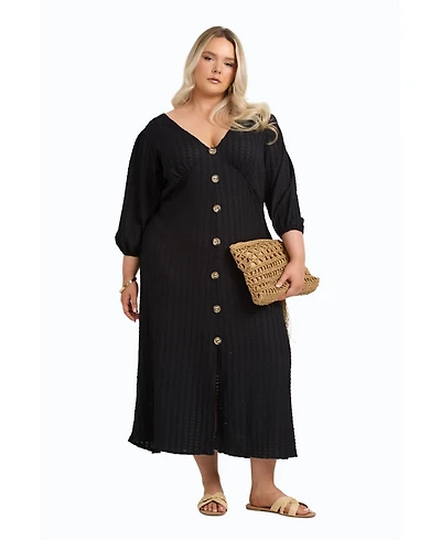 Fashion-szn Curve Balloon Sleeve Button Front Midi Dress