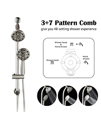 Rainsken High Pressure 48-Settings Shower Head with Handheld Shower, Adjustable Height Slide Bar Dual Shower Head Combo Set