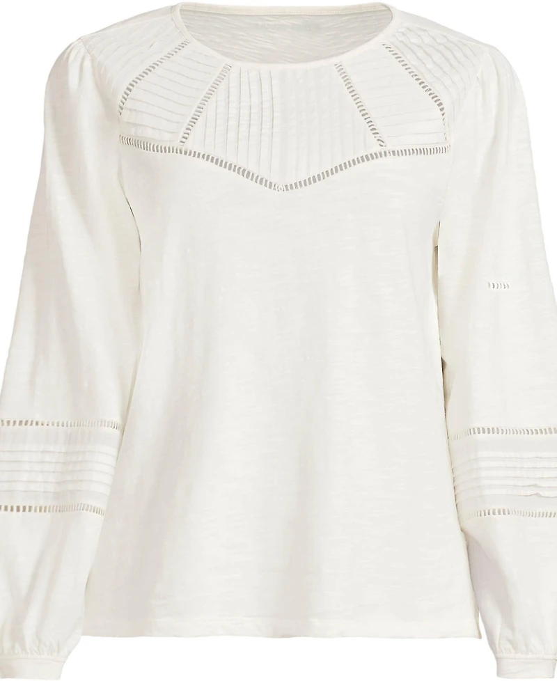 Lands' End Women's Long Sleeve Slub Pintuck Top